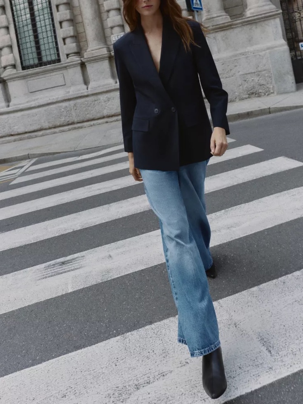 NWT ZARA Black Oversized Double Breasted Blazer Striped